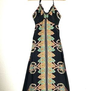 Beth‎ Bowley Silk Halter Paisley Medallion Maxi Dress Boho